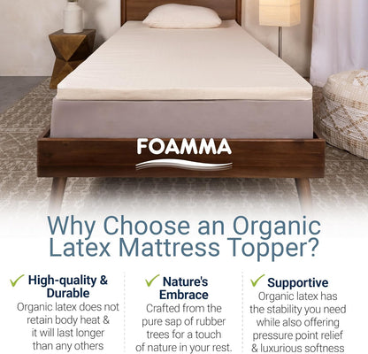 Foamma Dunlop Organic Latex Mattress Topper - Single - Medium-Firm Foam Topper Made from 100% Organic Latex Foam - GOLS Certified, Durable, Cooling, and Breathable