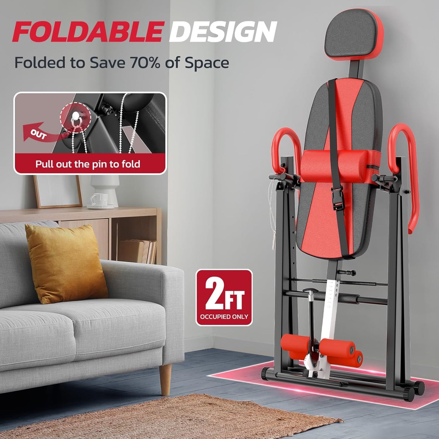 YOLEO Gravity Heavy Duty Inversion Table with Headrest & Adjustable Protective Belt Back Stretcher Machine for Pain Relief Therapy