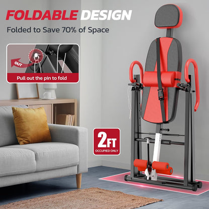 YOLEO Gravity Heavy Duty Inversion Table with Headrest & Adjustable Protective Belt Back Stretcher Machine for Pain Relief Therapy