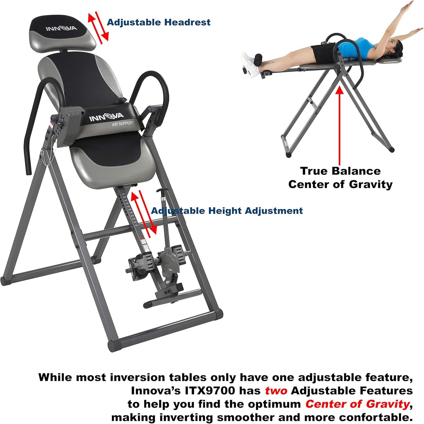 Innova Health and Fitness ITX9900 Inversion Table with Air Lumbar Support, Black/Gray