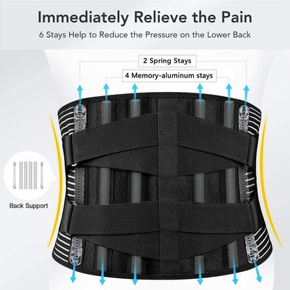 FDTY Lower Back Pain Relief with 6 Stays Breathable Mesh Back Support Belt for Men and Women (Medium)