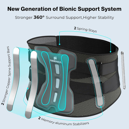 NEENCA Back Brace for Lower Back Pain Relief with Bionic Support System, Lumbar Support Belt for Women&Men with Lumbar Pad, Soft Breathable 3D Knit Fabric for Herniated Disc, Sciatica, Scoliosis