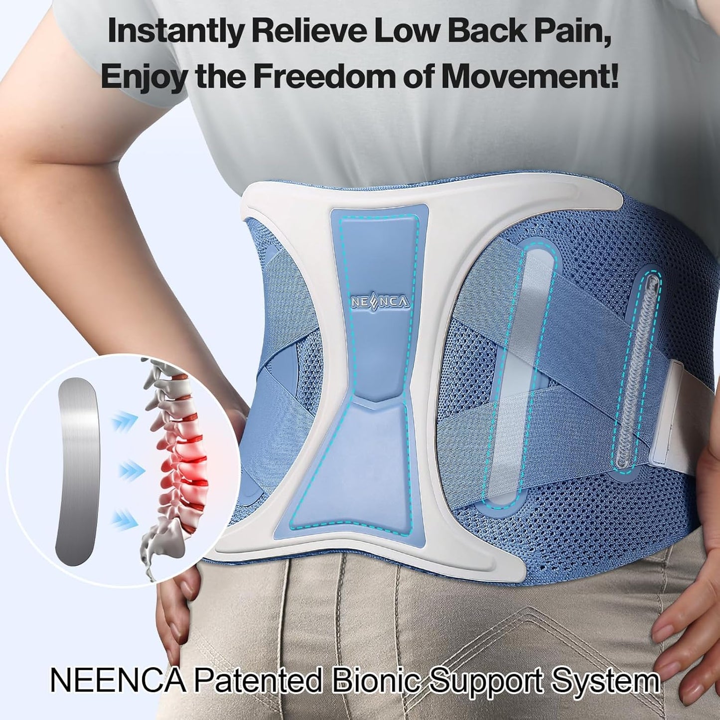 NEENCA Back Brace for Lower Back Pain Relief with Bionic Support System, Lumbar Support Belt for Women&Men with Lumbar Pad, Soft Breathable 3D Knit Fabric for Herniated Disc, Sciatica, Scoliosis