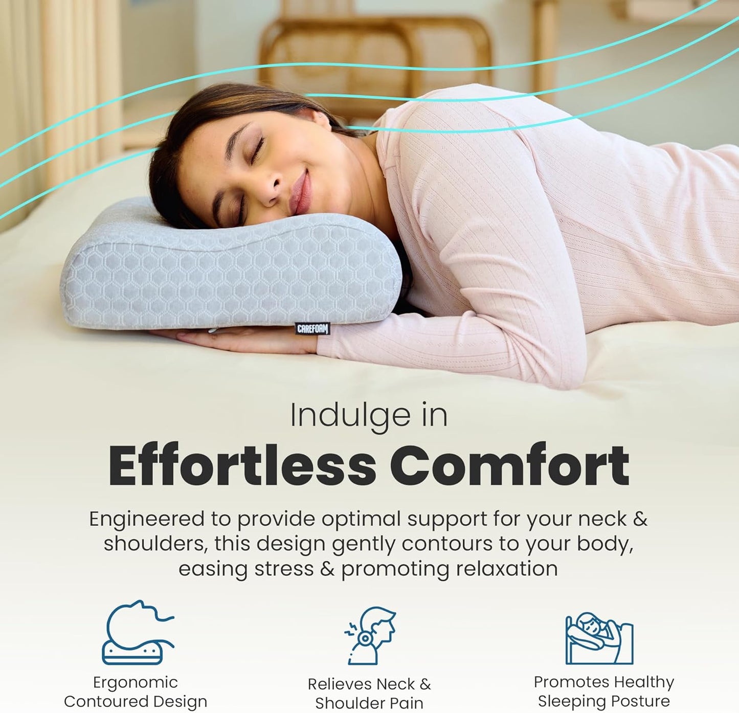 CareFoam Memory Foam Pillow, Contour Cervical Pillow for Neck & Shoulder Pain - Orthopedic Pillow, Neck Cervical Sleeping Pillows for Side & Back Sleepers White Jacquard Cover-Standard (Pack of 2)