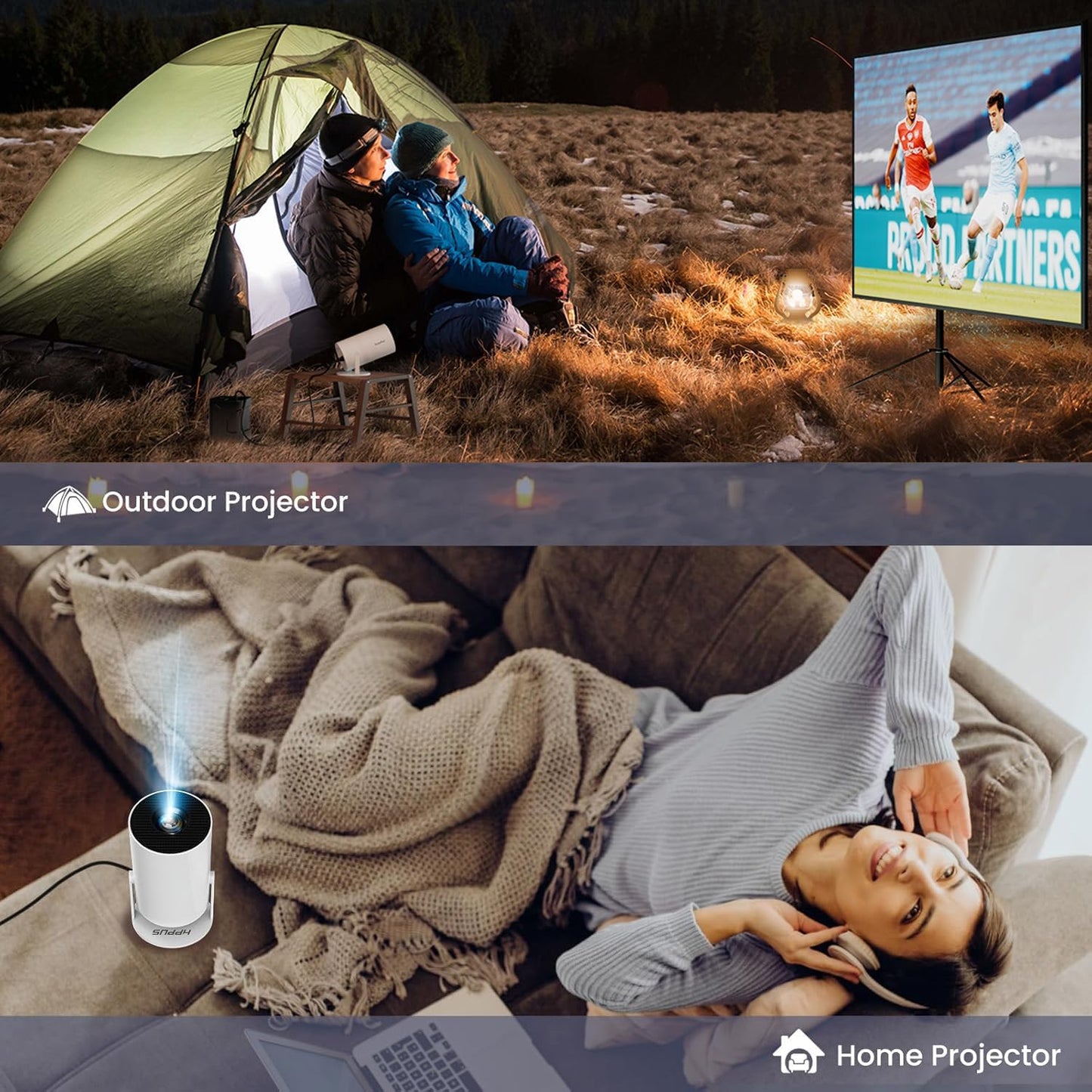 Mini Portable Projector 4K 1080P Full HD Compatible with Android 11 and Netflix - WiFi 6, BT 5.0, 180° Rotation, Small Home Theater Projector with Automatic Keyhole Correction