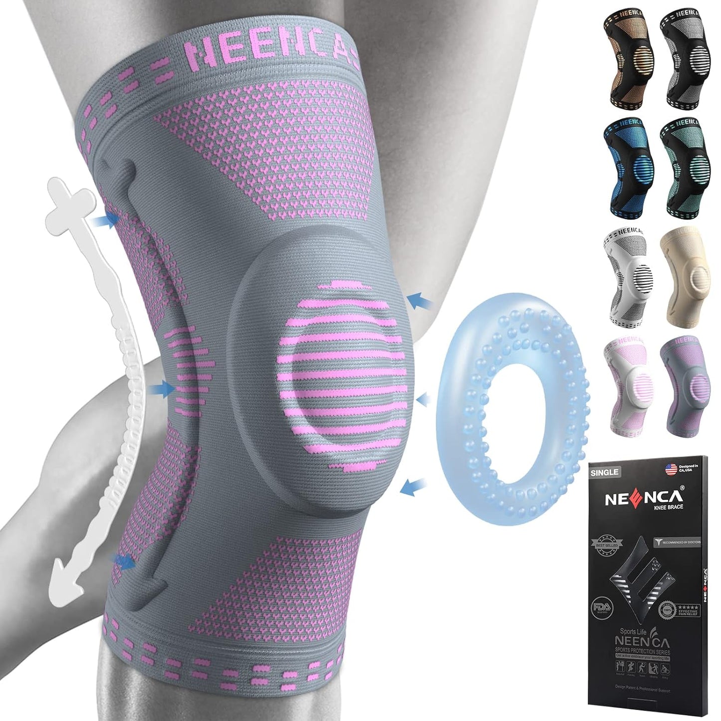 NEENCA Professional Knee Brace，Compression Knee Sleeve with Patella Gel Pad & Side Stabilizers Knee Support Bandage for Pain Relief Medical Knee Pad for ACL Running Joint Recovery