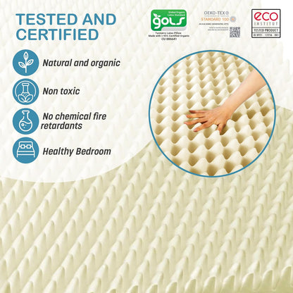 Turmerry 2.4" Green Natural Organic Egg Crate Latex Mattress Topper King Size - Soft Plush Pillow Top - GOLS Certified Convoluted Foam - Pressure Point Back Pain Relief Sleep Cool Bed Pad