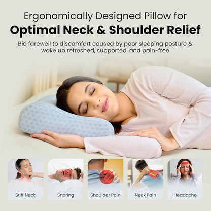 CareFoam Memory Foam Pillow, Contour Cervical Pillow for Neck & Shoulder Pain - Orthopedic Pillow, Neck Cervical Sleeping Pillows for Side & Back Sleepers White Jacquard Cover-Standard (Pack of 2)