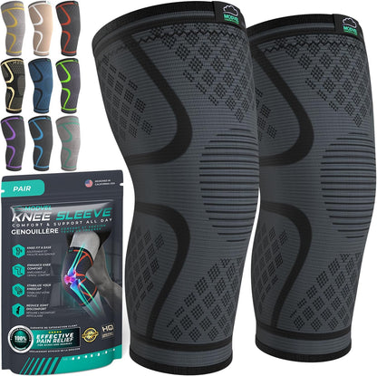 Modvel Knee Braces for Knee Pain Women & Men - 2 Pack Knee Brace for Knee Pain Set, Knee Brace Compression Sleeve, Knee Braces for Knee Pain Meniscus Tear, ACL & Arthritis Pain Relief - Knee Sleeves
