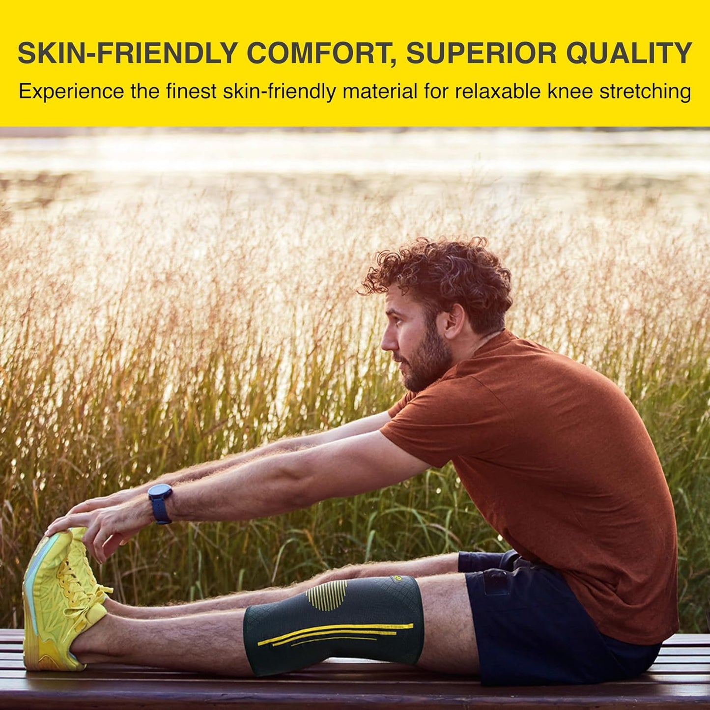 Bracoo Knee Brace, Knee Compression Sleeve Support for Men Women with Side Stabilizers, Dynamic Compression Lightweight & Breathable Support - Arthritis Pain, Injury Recovery, Running, Workout, KE92