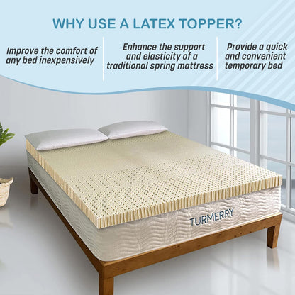 Turmerry 7 Zone Green Natural Organic Latex Mattress Topper King Size - 2 inch - Soft Plush Pillow Top - GOLS Certified Latex Foam Bed Pad for Side Sleepers Zonal Support Durable and Breathable