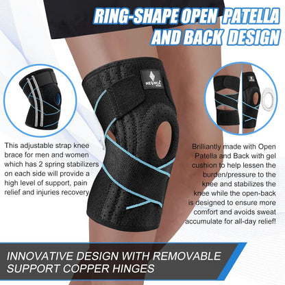 NEENCA Knee Brace with Side Stabilizers & Patella Gel Pads, Adjustable Compression Knee Support Braces for Knee Pain, Meniscus Tear,ACL,MCL,Arthritis, Joint Pain Relief,Injury Recovery -4 Size