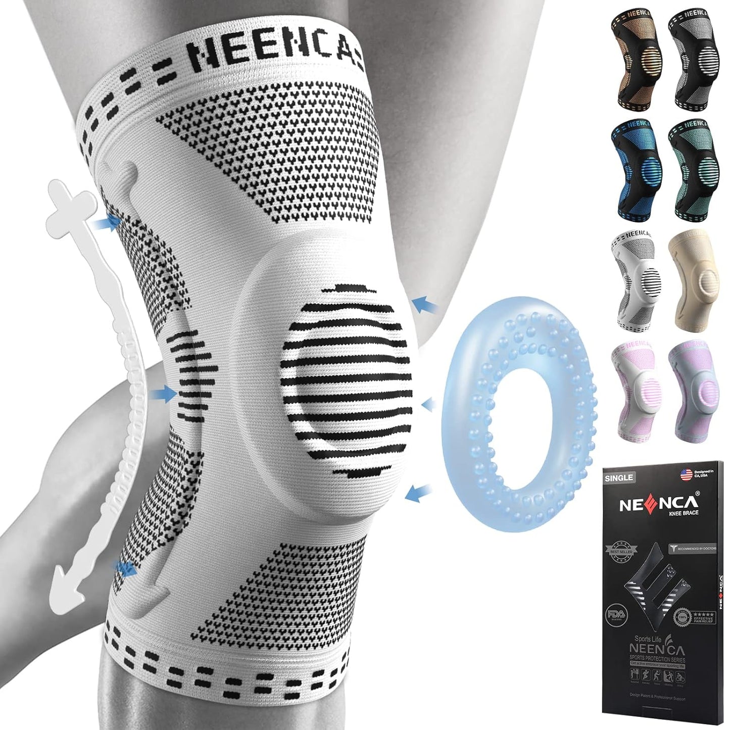 NEENCA Professional Knee Brace，Compression Knee Sleeve with Patella Gel Pad & Side Stabilizers Knee Support Bandage for Pain Relief Medical Knee Pad for ACL Running Joint Recovery