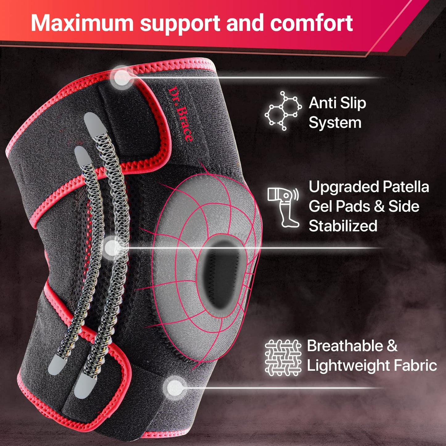 DR. BRACE ELITE Knee Brace with Side Stabilizers & Patella Gel Pads for Maximum Knee Pain Support and fast recovery for men and women-Please Check How To Size Video (Mercury, Large)