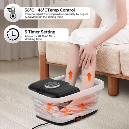 Angju Collapsible Foot Spa with Heat,Remote Temperature Control and Bubble,Foot Bath Massager Tub with 6 Massage Rollers,Timer and Pumice Stone,Electric Pedicure Feet Soak Machine for Stress Relief
