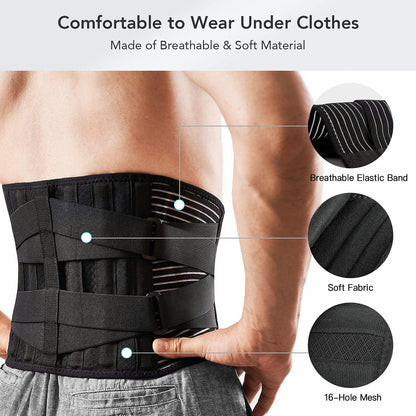 FDTY Lower Back Pain Relief with 6 Stays Breathable Mesh Back Support Belt for Men and Women (Medium)