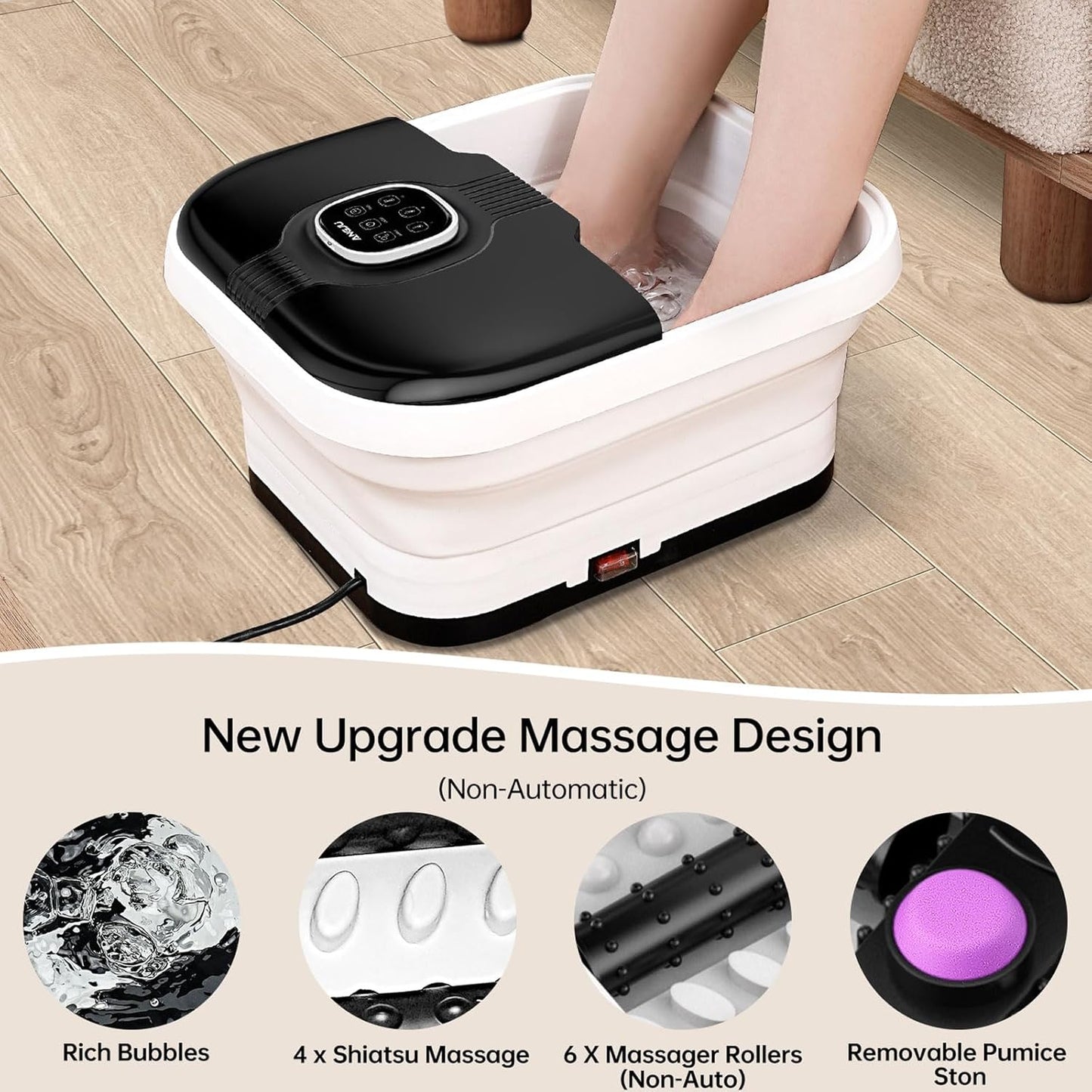 Angju Collapsible Foot Spa with Heat,Remote Temperature Control and Bubble,Foot Bath Massager Tub with 6 Massage Rollers,Timer and Pumice Stone,Electric Pedicure Feet Soak Machine for Stress Relief