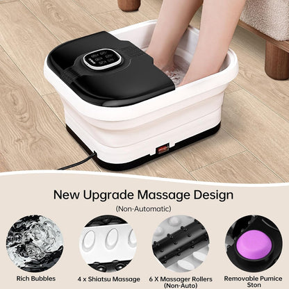 Angju Collapsible Foot Spa with Heat,Remote Temperature Control and Bubble,Foot Bath Massager Tub with 6 Massage Rollers,Timer and Pumice Stone,Electric Pedicure Feet Soak Machine for Stress Relief
