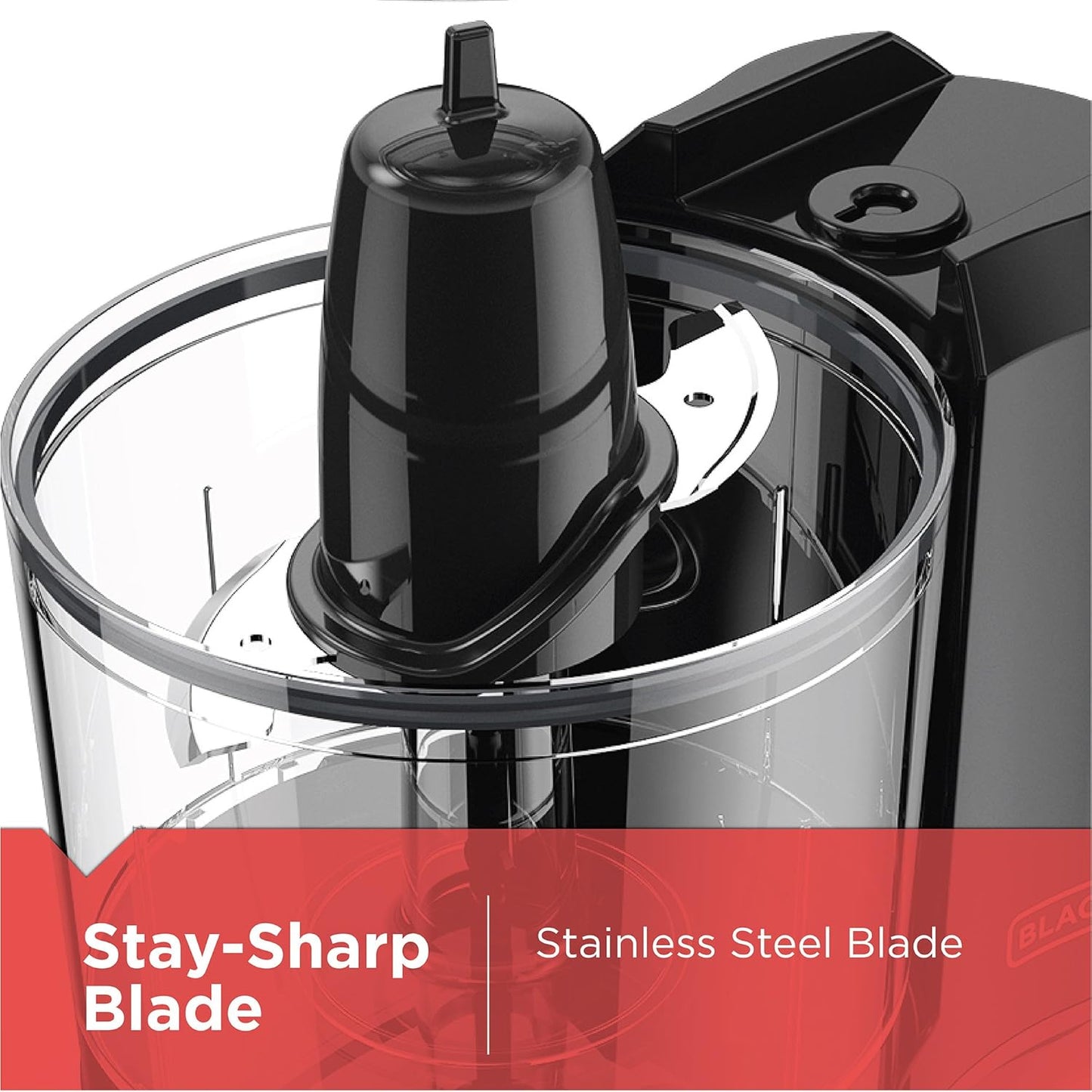 BLACK+DECKER Vertical Chopper, 500W, 4 Durable Stainless Steel Blades, 500ml Working Capacity Bowl, Sleek Chrome Trim, Powerful Motor for Chopping, Pureeing & Mincing, Easy to Use, Black - FC500-B5