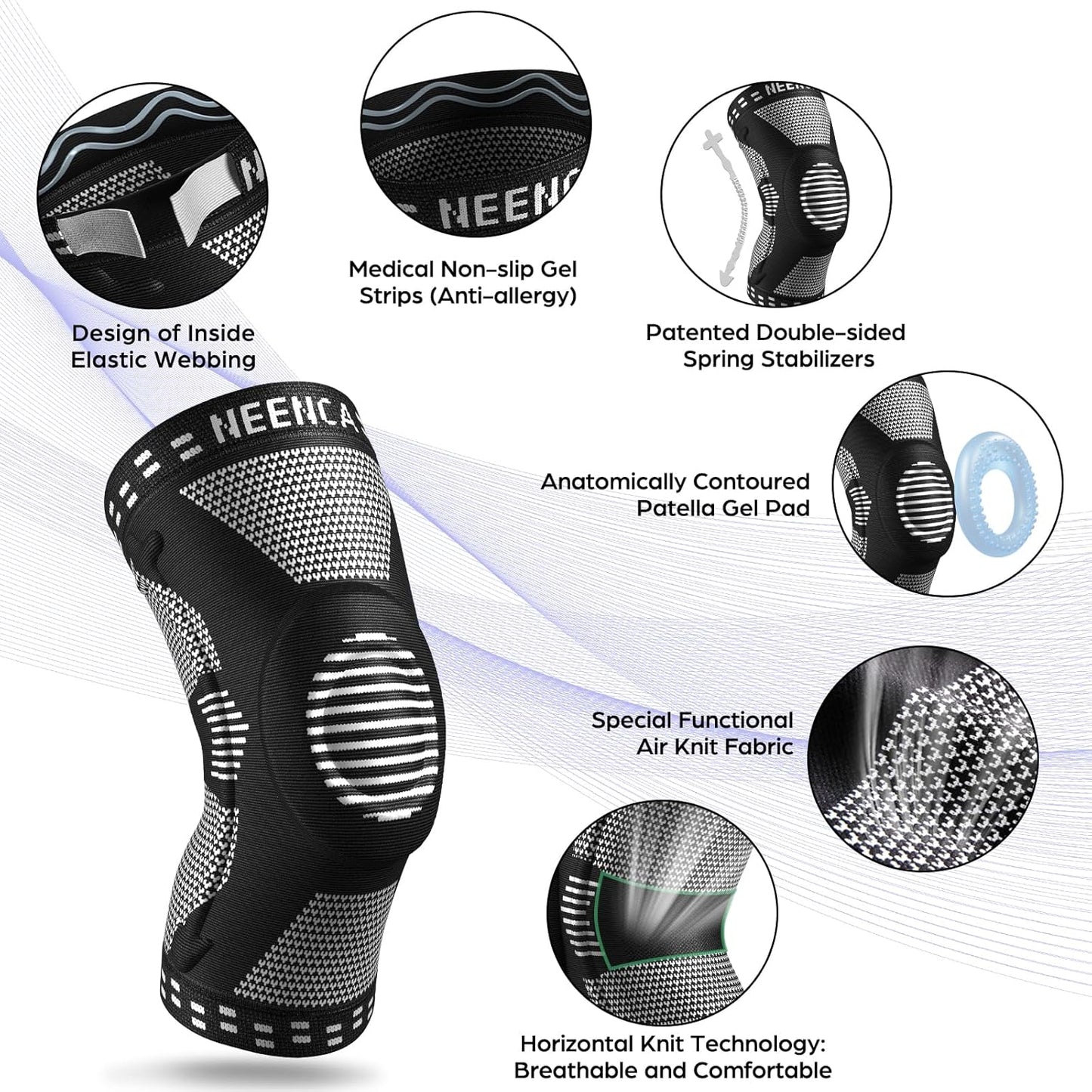 NEENCA Professional Knee Brace，Compression Knee Sleeve with Patella Gel Pad & Side Stabilizers Knee Support Bandage for Pain Relief Medical Knee Pad for ACL Running Joint Recovery