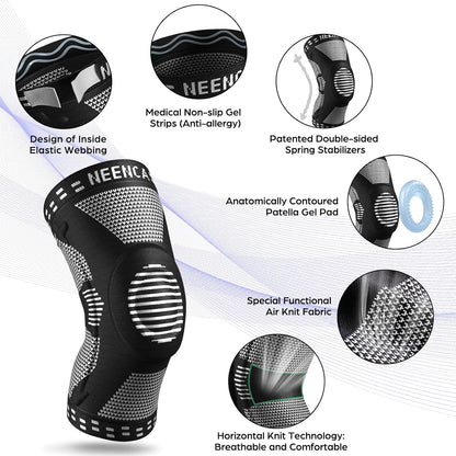 NEENCA Professional Knee Brace，Compression Knee Sleeve with Patella Gel Pad & Side Stabilizers Knee Support Bandage for Pain Relief Medical Knee Pad for ACL Running Joint Recovery