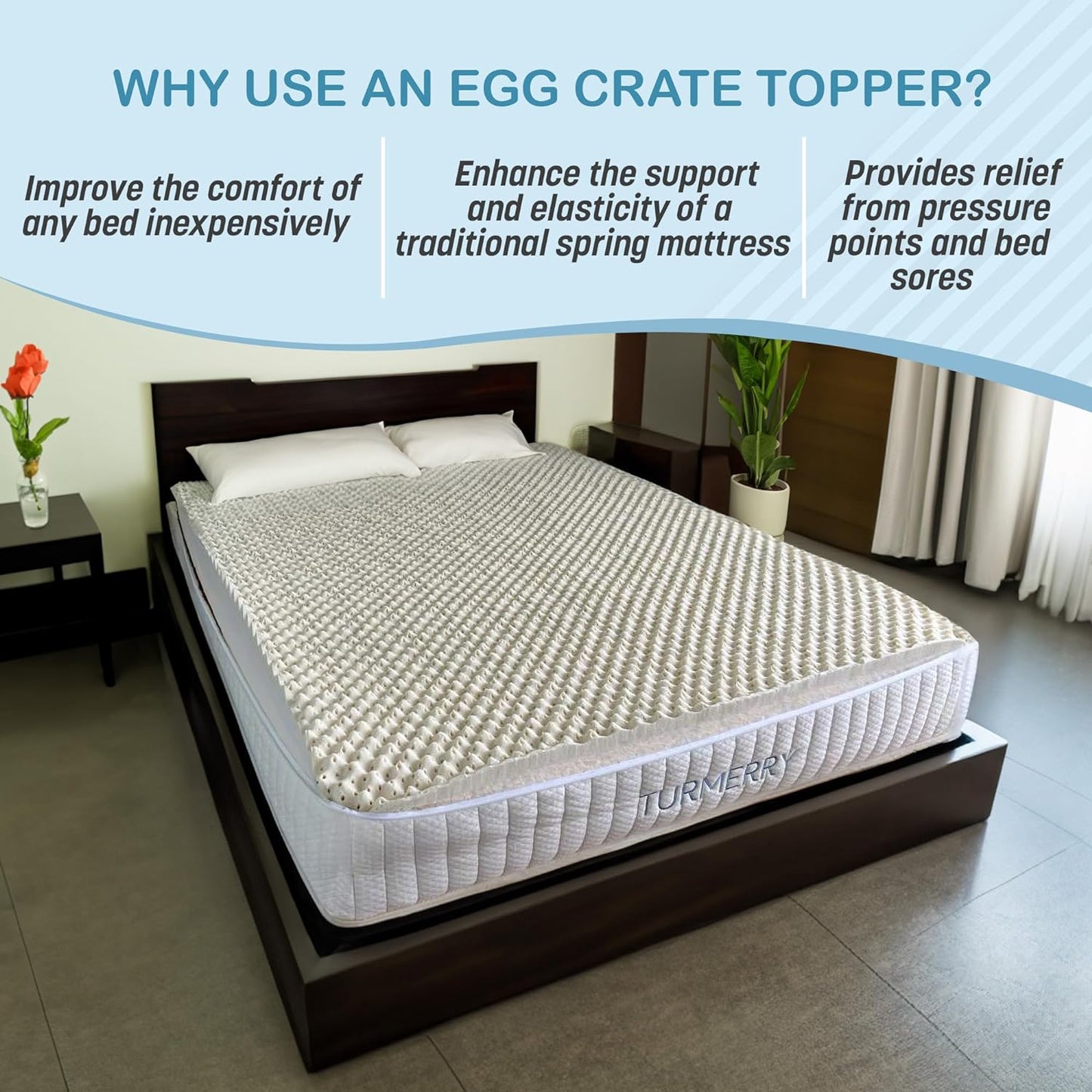 Turmerry 2.4" Green Natural Organic Egg Crate Latex Mattress Topper King Size - Soft Plush Pillow Top - GOLS Certified Convoluted Foam - Pressure Point Back Pain Relief Sleep Cool Bed Pad